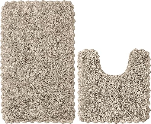 THE BEER VALLEY Juego de 2 tapetes de baño antideslizantes 100% algodón de 20 x 20 pulgadas y 20 x 32 pulgadas, color arena