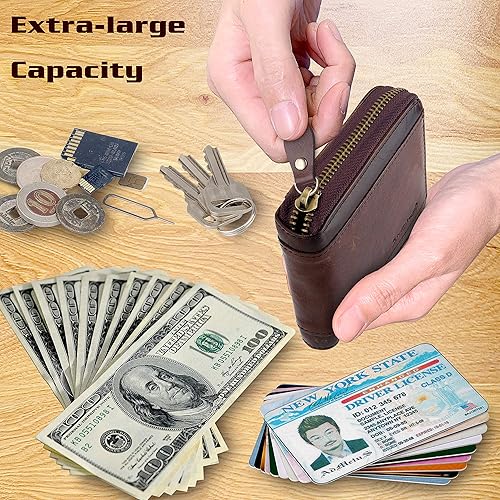 Miniatura 3 de Carteras con bloqueo RFID para hombre billetera de cuero con cremallera para hombre tarjetero RFID biplegable