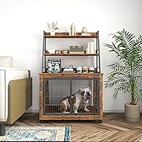 Vista 7 de Mesa auxiliar para perros de 38 pulgadas estilo mueble con estantes, jaula de madera resistente para perros equipada con puertas dobles