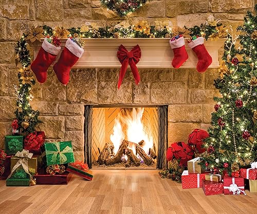 Miniatura 7 de SJOLOON Fondos de fotografía de Navidad Fondo de decoración de chimenea de Navidad para niños para estudio fotográfico (11209)