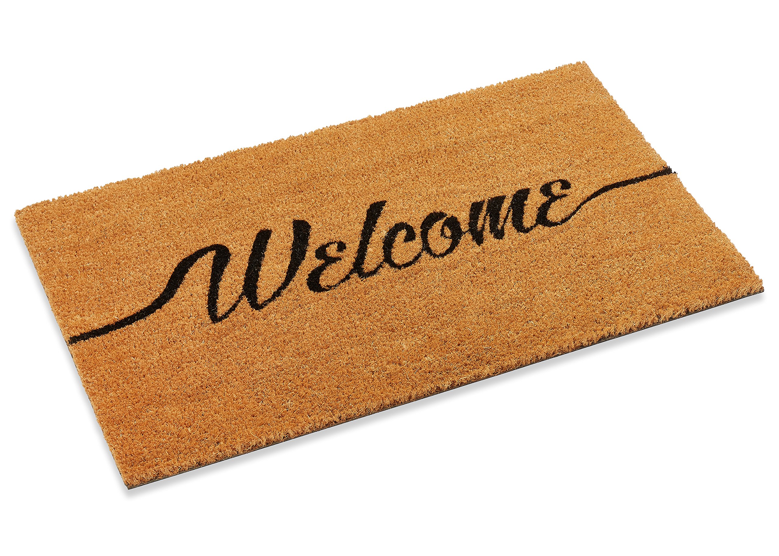 KempfCursive Welcome Outdoor Front Doormat with Anti-Slip Backing, 18 X 47 in, Large, Good for Double Doors