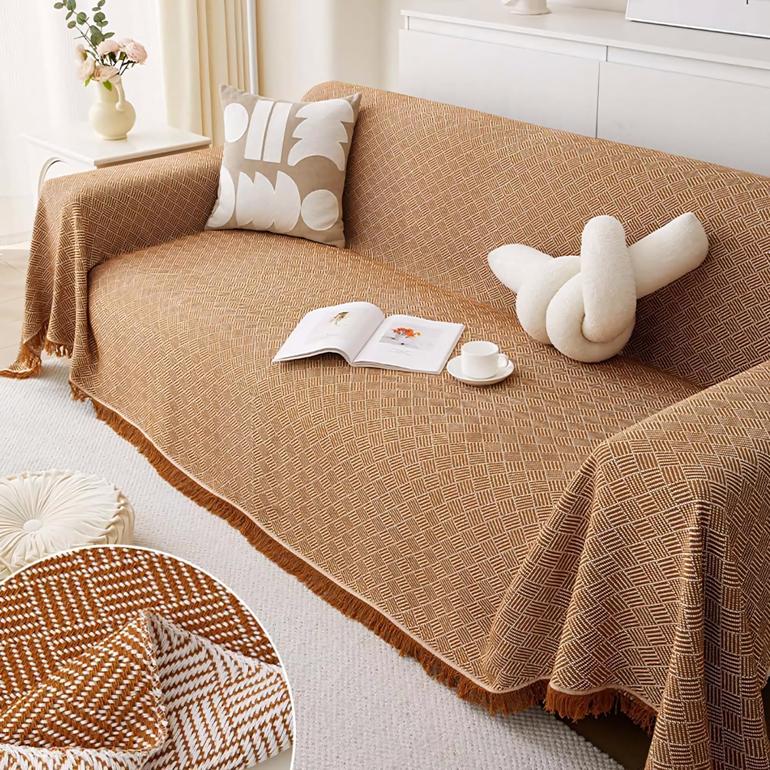 SDYdsgE sofa cover， Large Sofa Covers for Sectional 1 2 3 4 Seater Slipcovers with L Shape Furniture Protector(Camel,180x420cm)
