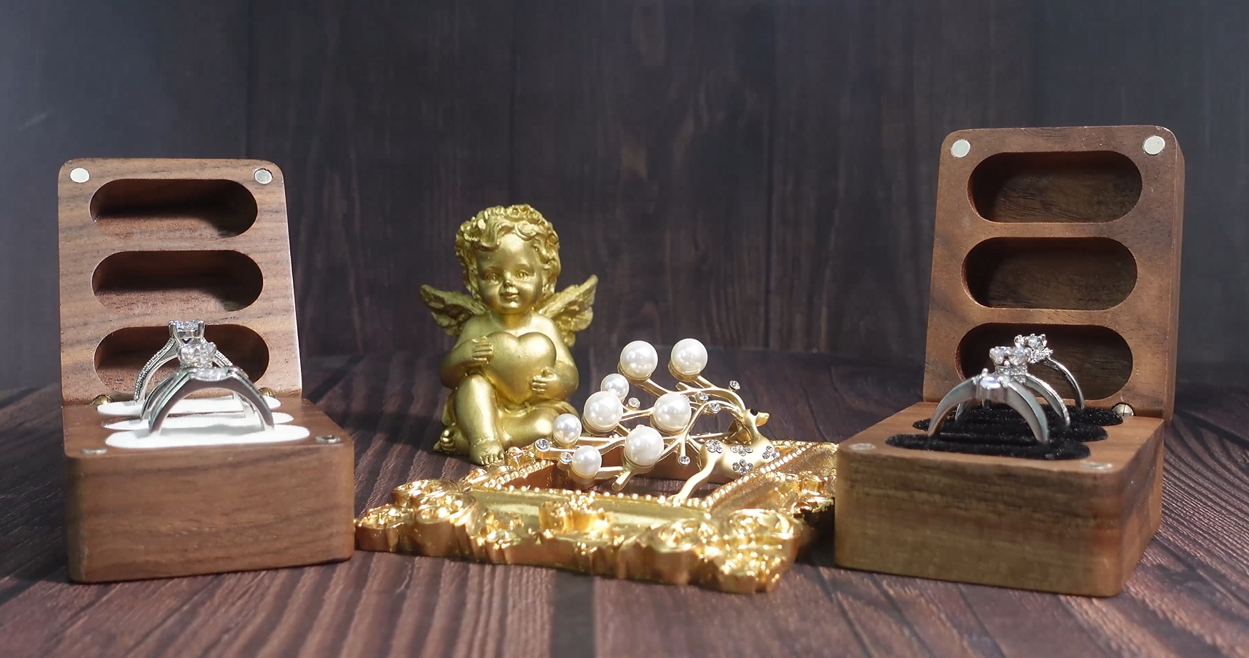 Caja Anillos Boda PandaHall Caja Anillos Madera Maciza 3 Cajas Anillos Con Ranuras Y Terciopelo Negro En El Interior Sólido Soporte Para Anillos De Madera Caja De Anillos Para Boda Ceremonia De