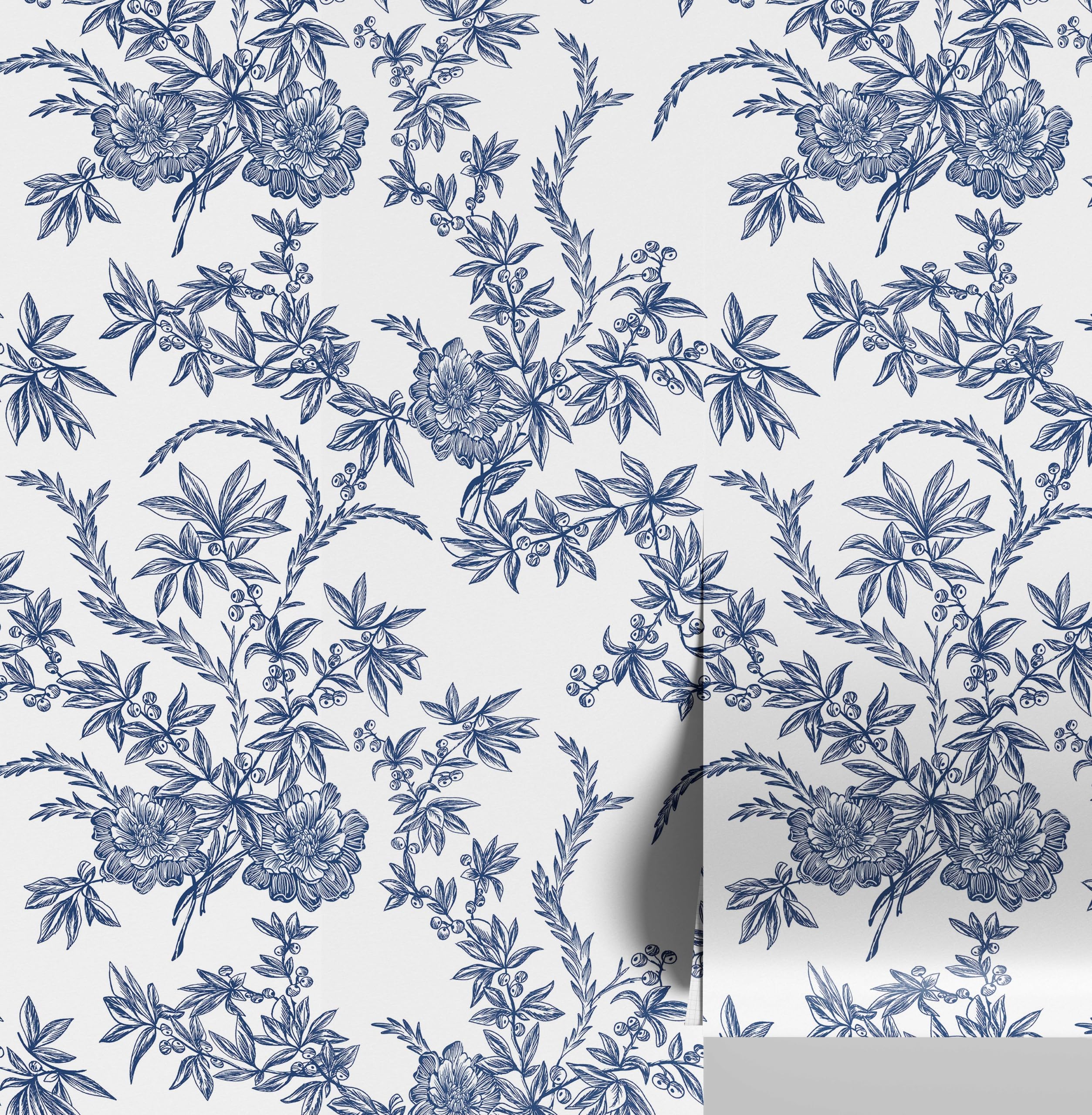Papier peint vigne vintage pour armoires et commodes bleu S4Sassy