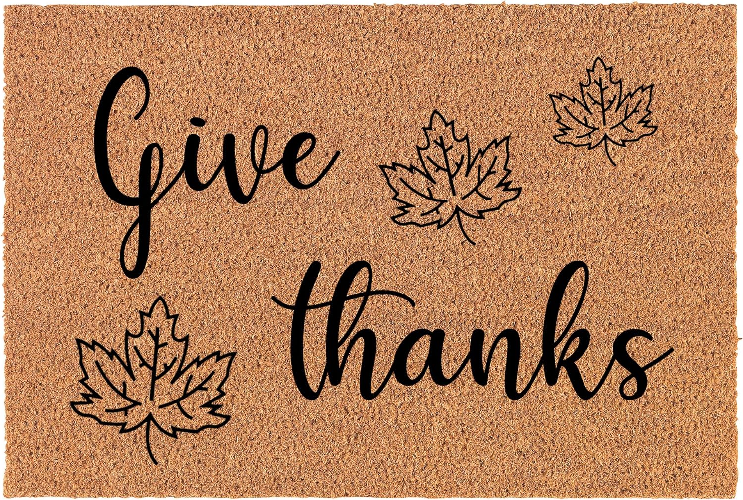 Welcome Doormat Natural Coco Coir Door Mat Give Thanks Fall Leaves Thanksgiving (24" x 16")