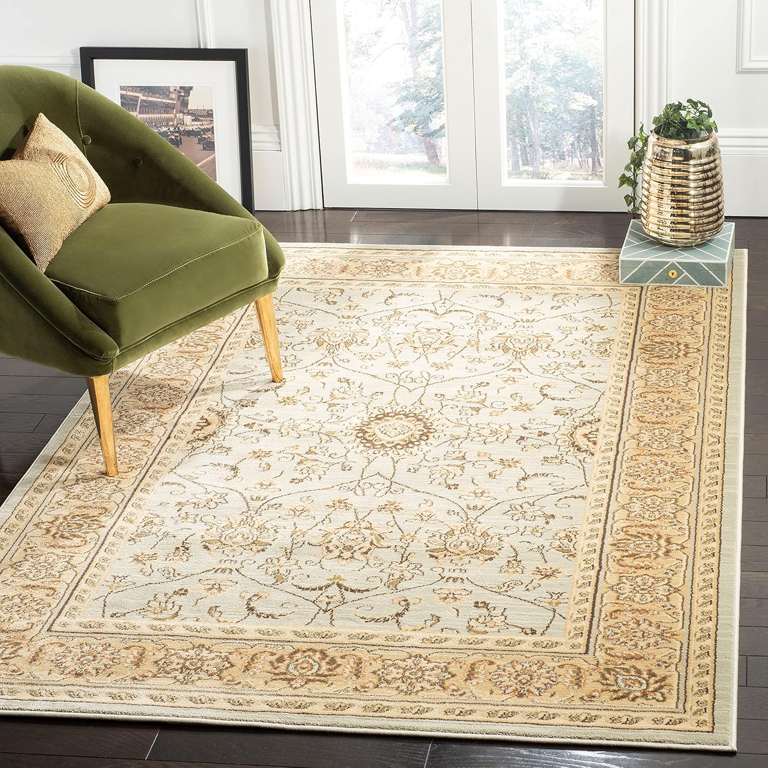 SAFAVIEH Florenteen Collection 2' x 8' Grey/Ivory FLR127 Traditional Oriental Non-Shedding Living Room Entryway Foyer Hallway Bedroom Runner Rug
