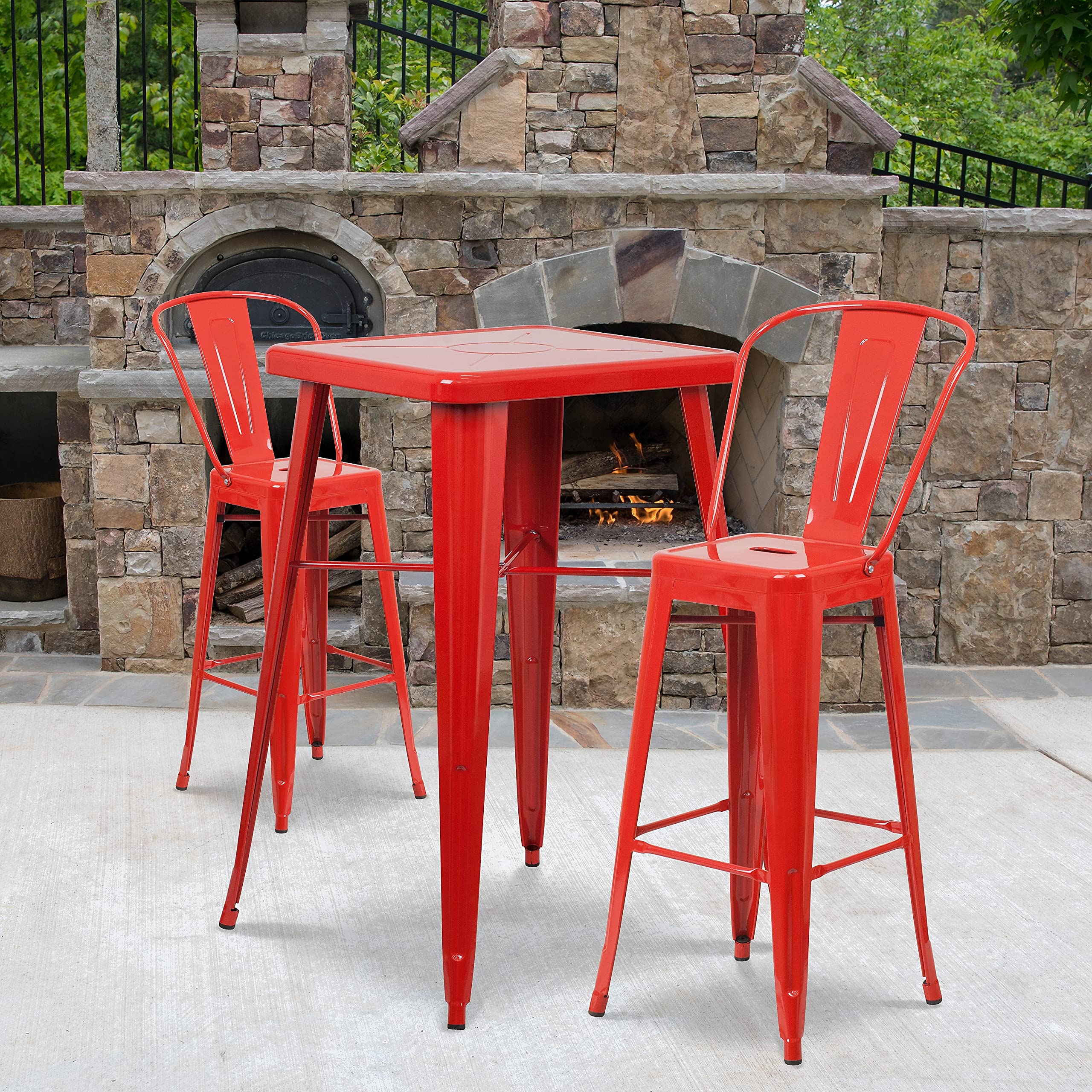 Flash Furniture Lily Commercial Grade Sgabelli da Bar per Interni ed Esterni in Metallo Rosso Alto 30" con Schienale Rimovibile, Confezione da 4