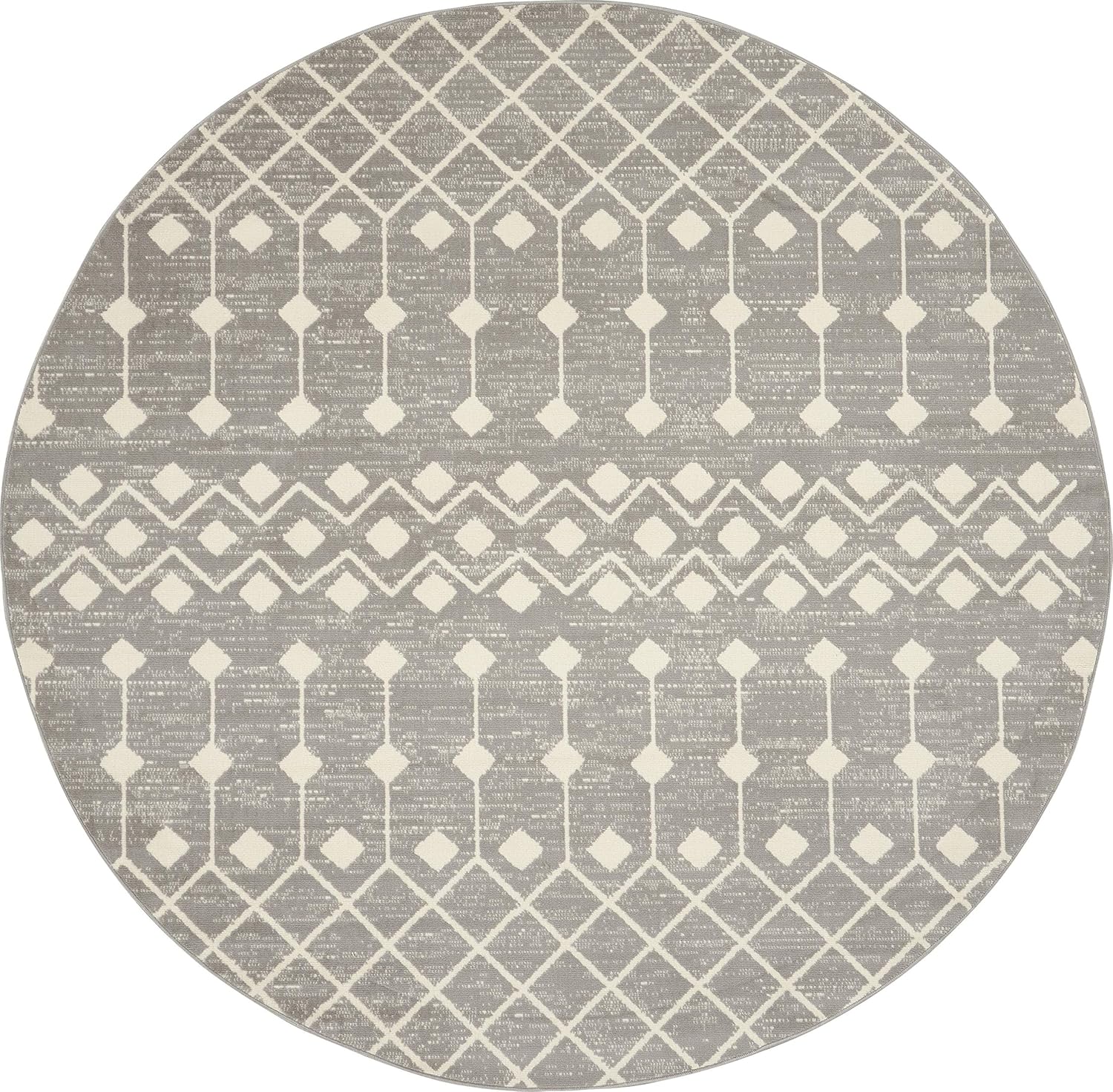 Nourison Home Grafix Grey 5'3" x Round Area Rug - Easy Clean, Non Shedding, Bed Room, Living Room, Dining Room, Kitchen (5' x Round)
