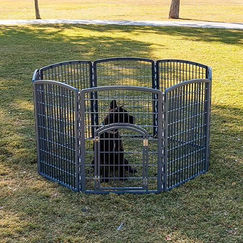 Miniatura 6 de IRIS USA 34" 8-Panel Pet Dog Puppy Playpen with Door, Indoor/Outdoor Dog Pen, 63 x 63 x 34, Foldable, Customizable, Dark Gray Gris-oscuro