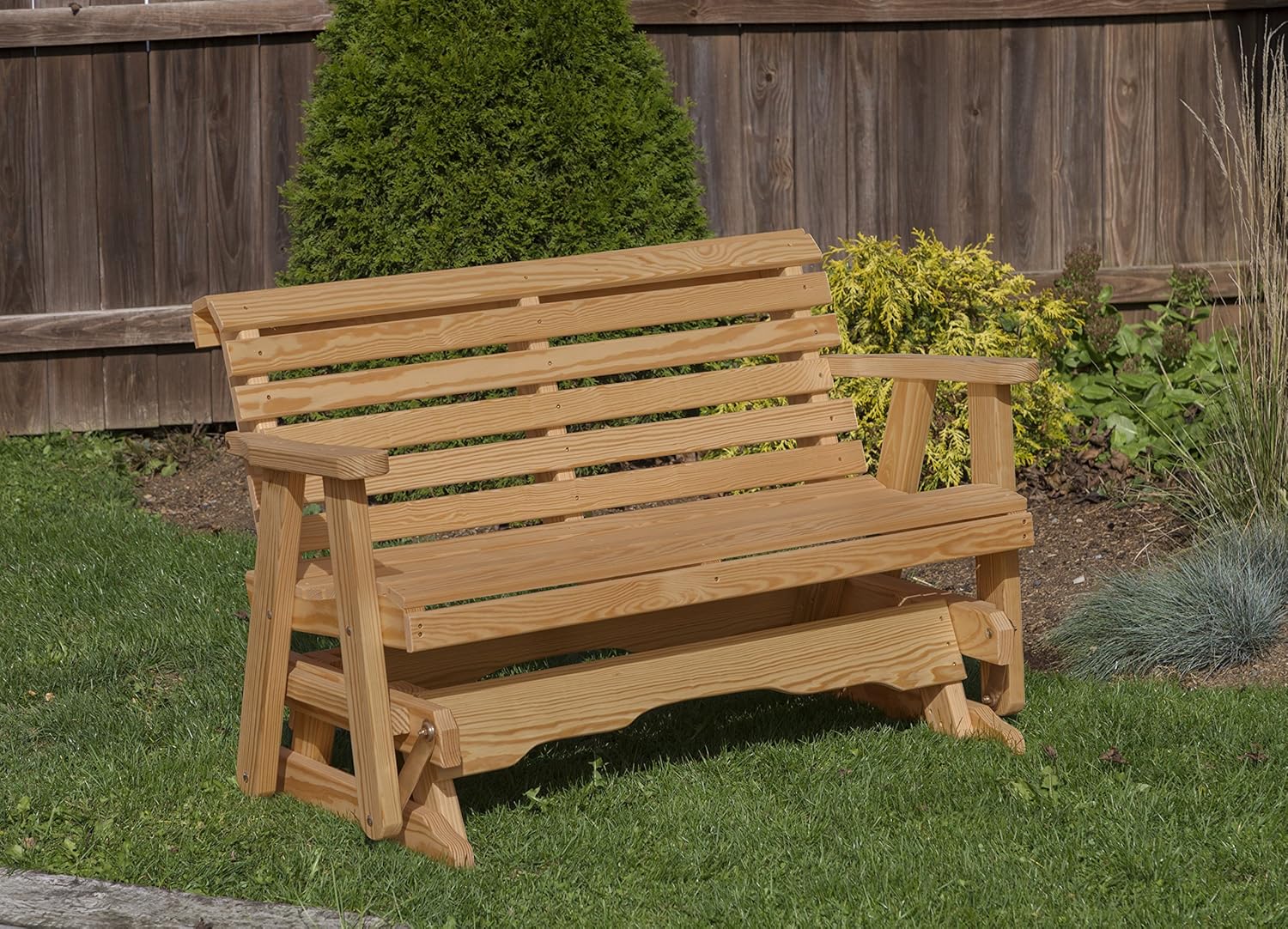 Amish Heavy Duty 800 Lb Roll Back Pressure Treated Porch Patio Garden Lawn Outdoor Glider-4 Feet-Brown-Made in USA