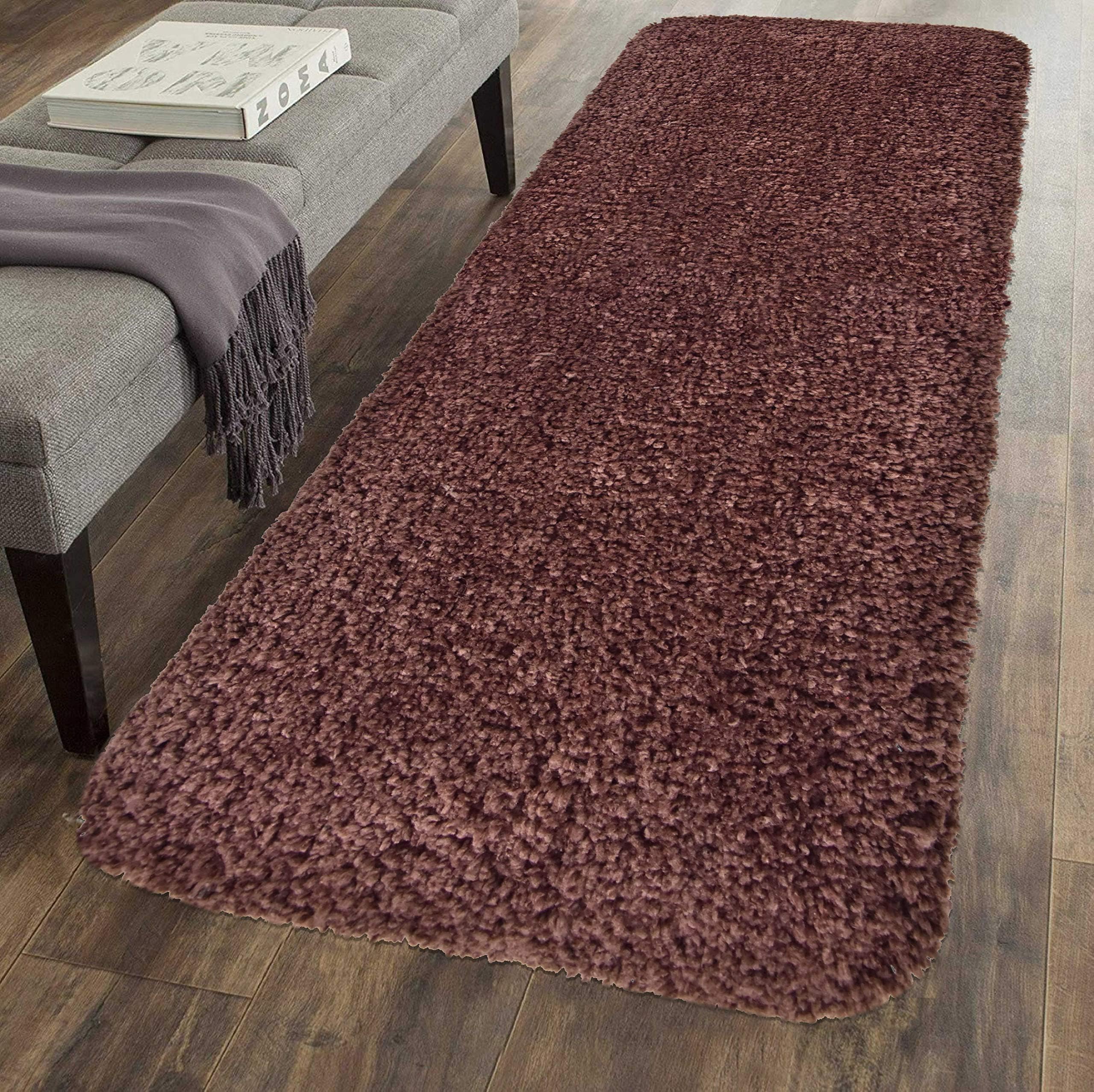 Micro Shag Runner Super Soft and Anti Skid Bath mat (55X140 cm, Chocolate)