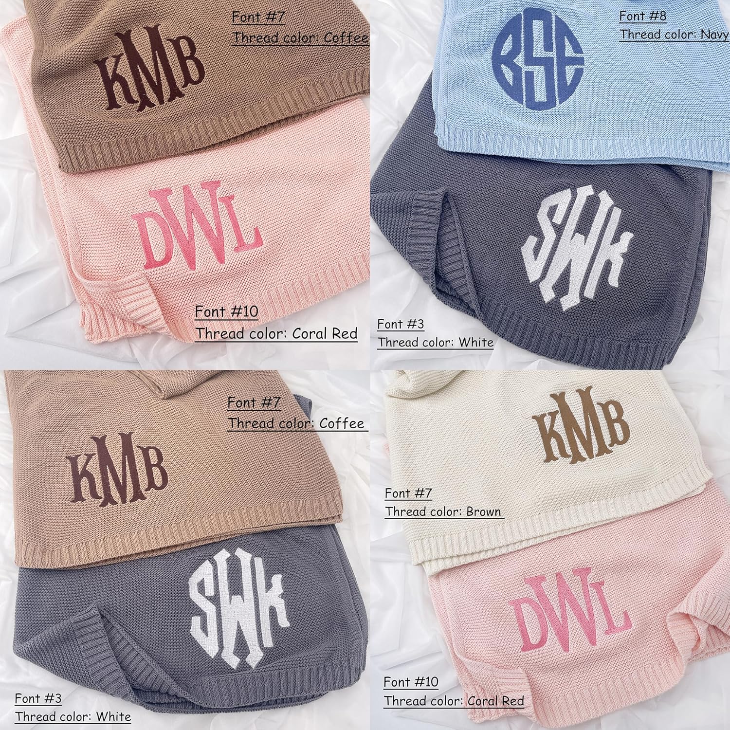 Embroidered Baby Blanket, Monogrammed Stroller Blanket, Personalized Custom Knit Blanket with Embroidered Initial Name, Baby Photography Props