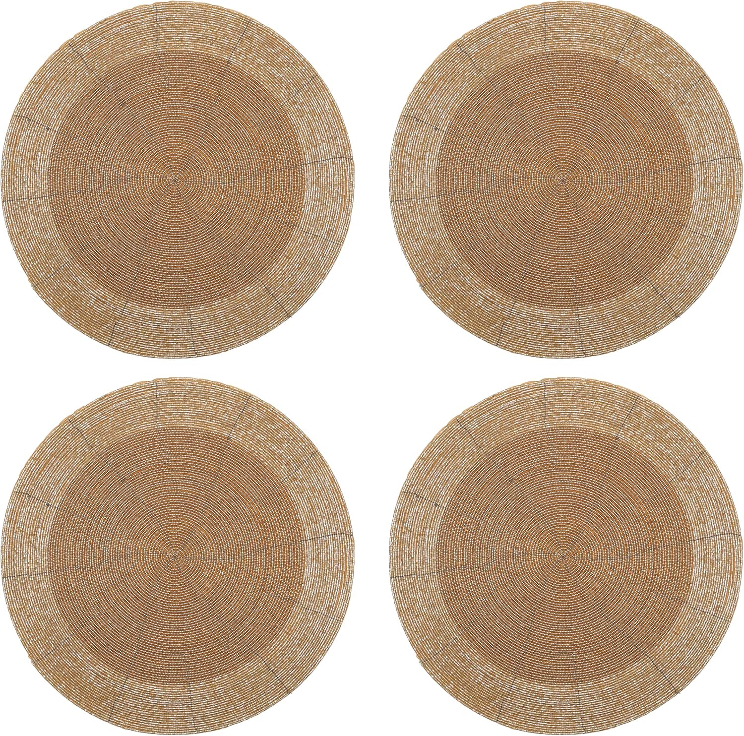 Beaded Placemats for Dining Table Dia 13 inches- Gold Tonal,Wire Beaded Placemats Round for Gathering, Thanksgiving - Occasional Decoration and Family Parties Celebrations.Set of 4