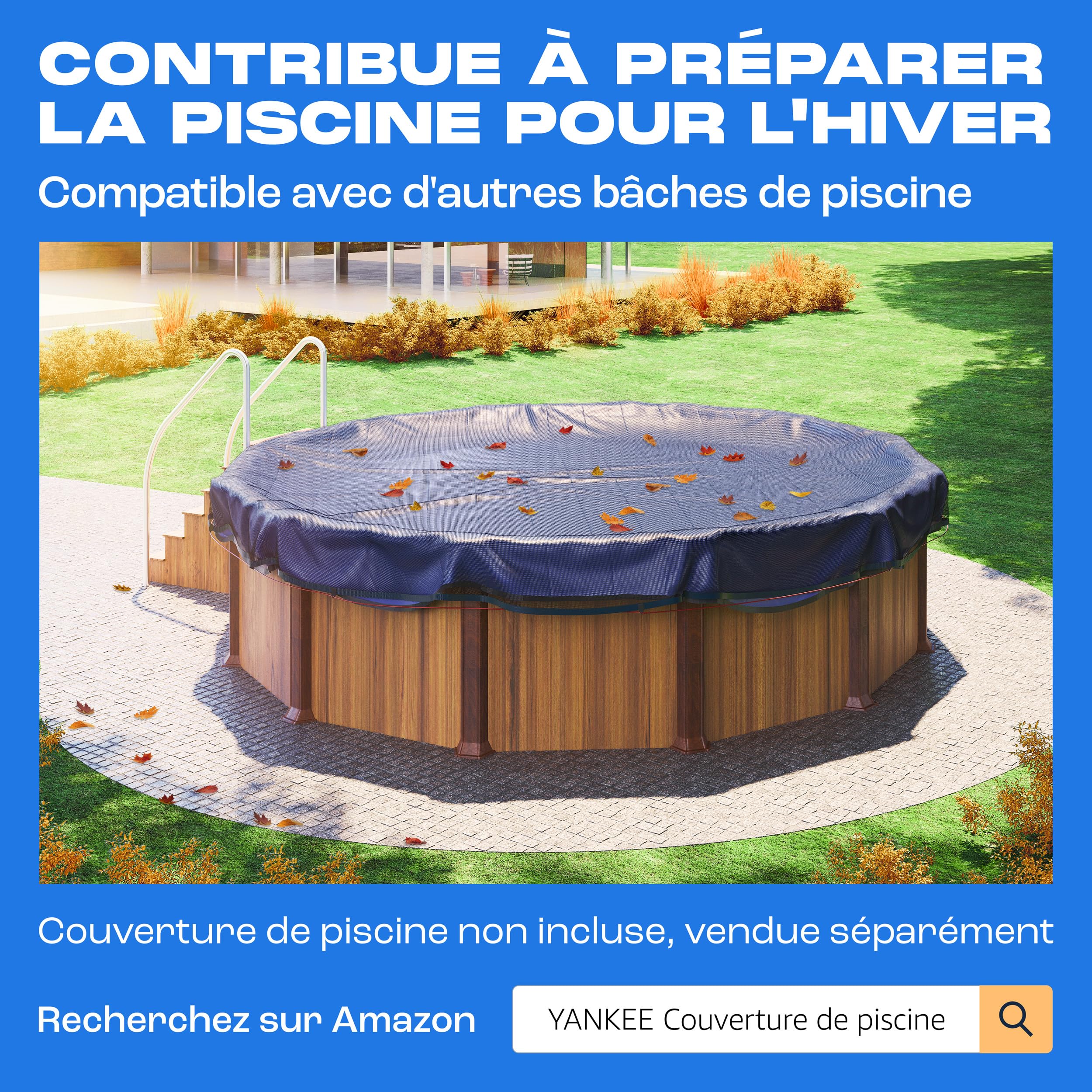 Yankee Filet à Feuilles pour Piscine Ronde - Maille 0,4 cm | Bâche de Protection Piscine Hors Sol | Empêche Feuilles & Débris | Filet Durable Anti-Colmatage (690-730 cm (Ø850cm))