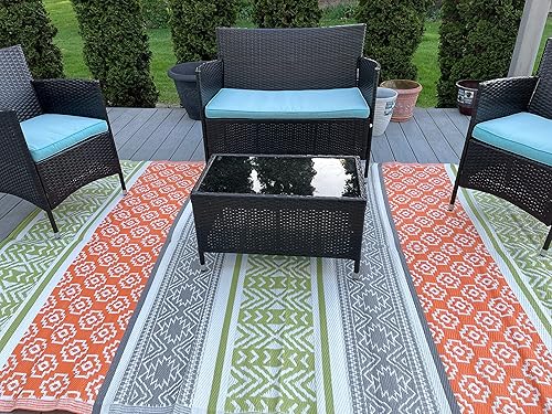 Miniatura 8 de BalajeesUSA Alfombras de plástico de alta calidad para patio, 6 x 9 pies, verde, naranja, premium y asequible, multiusos, paja de plástico tejida,