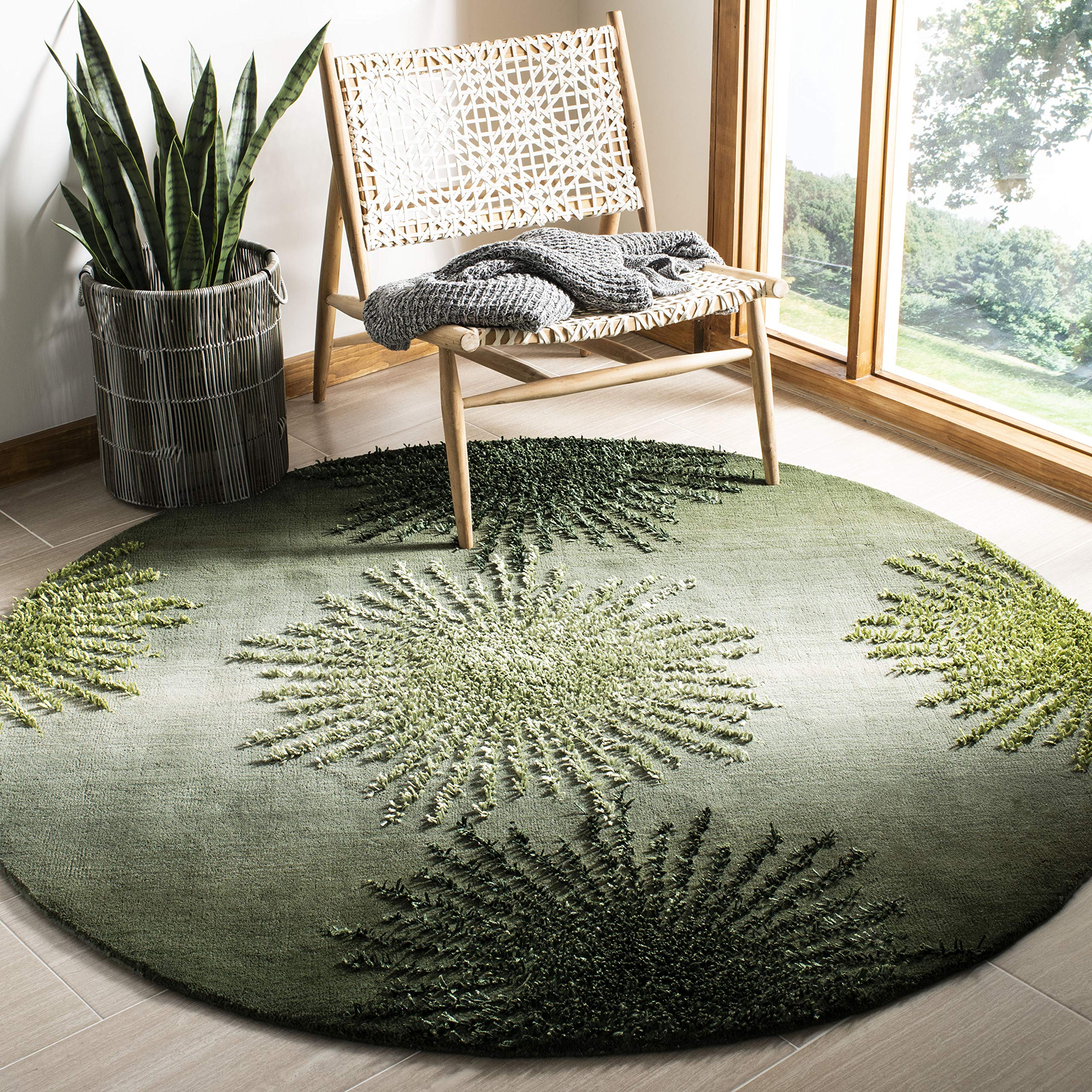 SAFAVIEH Soho Collection 6' Round Green/Multi SOH712G Handmade Starburst Premium Wool & Viscose Area Rug