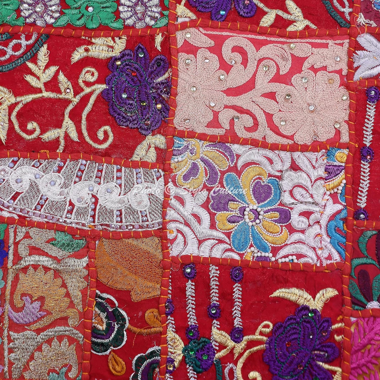 Bohemian Decorative Sofa Settee Toss Throw Pillow Cases 50x50 cm Cotton Hallway Decor Red Abstract Vintage Patchwork Square Luxury Envelope Indian 20x20 Inch Cushion Covers - 2 Pcs