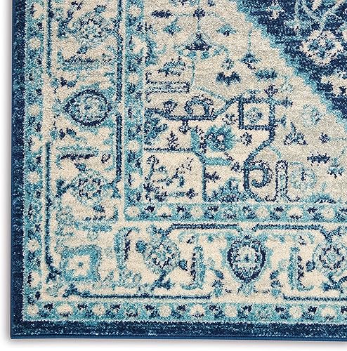 Miniatura 7 de Nourison Tranquil - Alfombra de área de 4 x 6 pies, color marfilazul marino, envejecida, persa, cama, sala de estar, comedor, cocina, fácil
