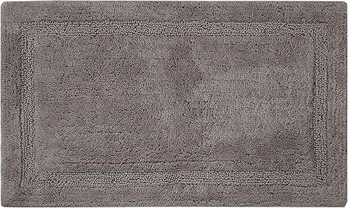 Miniatura 6 de Saffron Fabs Alfombra de baño 100 % algodón suave, tamaño 36 x 24 pulgadas, parte trasera antideslizante en aerosol, color azul ártico sólido, borde