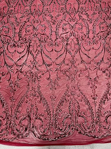 Miniatura 2 de Esmeralda - 10102 - Lentejuelas en tela de encaje de malla color borgoña