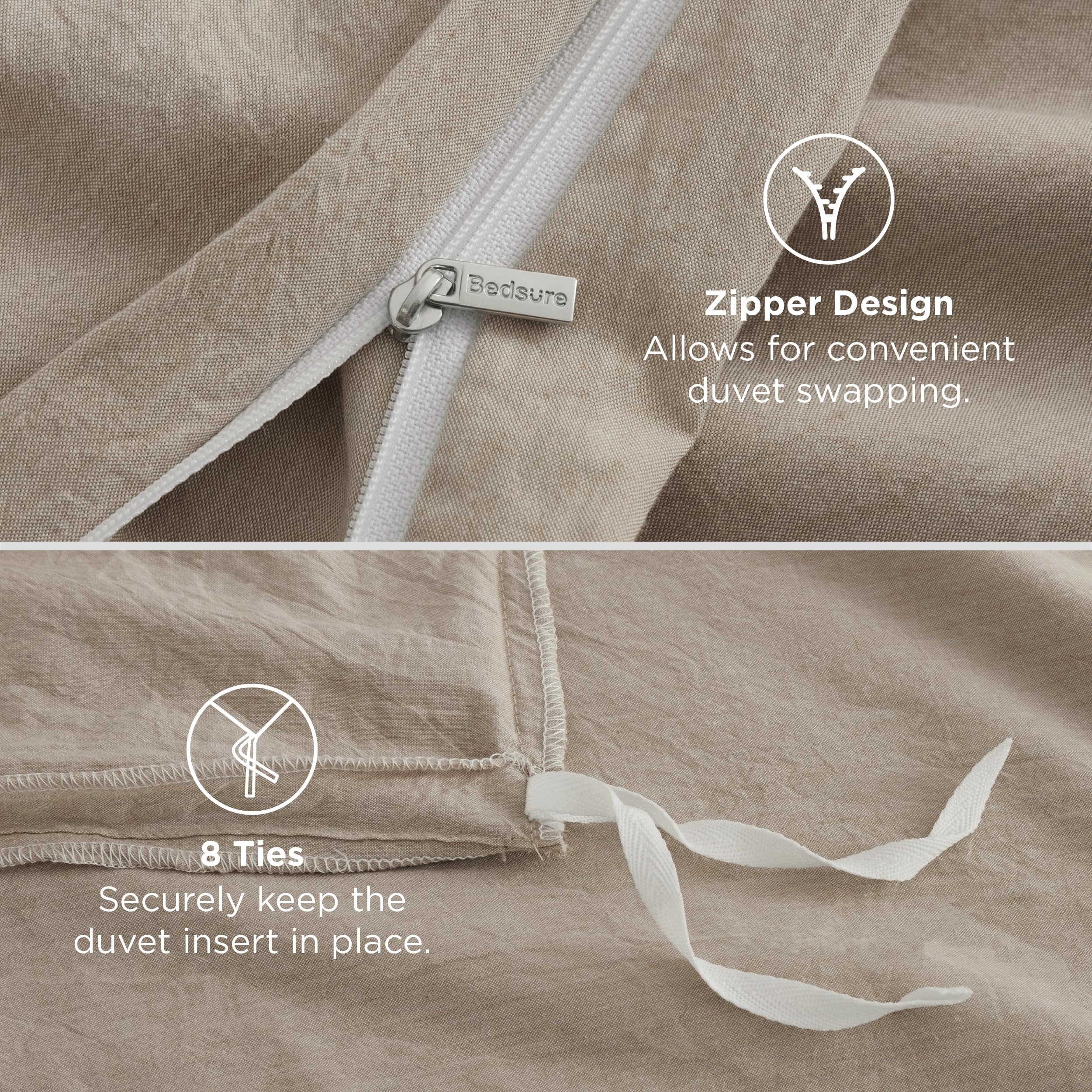 Bedsure 100% Washed Cotton Duvet Cover King Size - Frosted Almond Minimalist Cotton Duvet Cover Linen Like for All Seasons - GentleSoft™ Plain Simple Bedding (Frosted Almond, King, 104"x90")