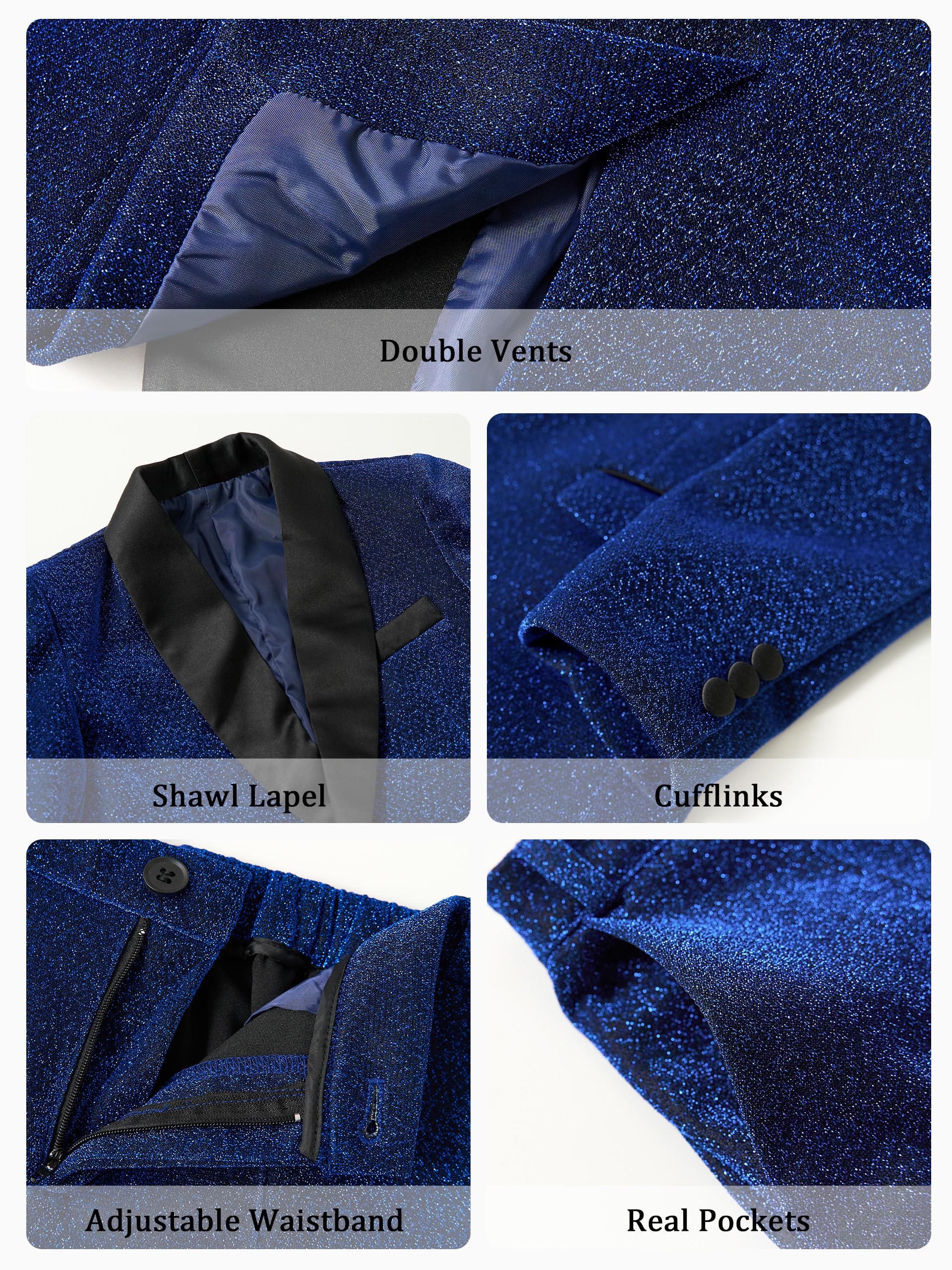 LOLANTA Completo Elegante per Bambini 4 Pezzi, Smoking da Ragazzo, Abito da Festa Luccicante per Ragazzi, Outfit per Paggetto con Blazer, Pantaloni, Camicia e Papillon