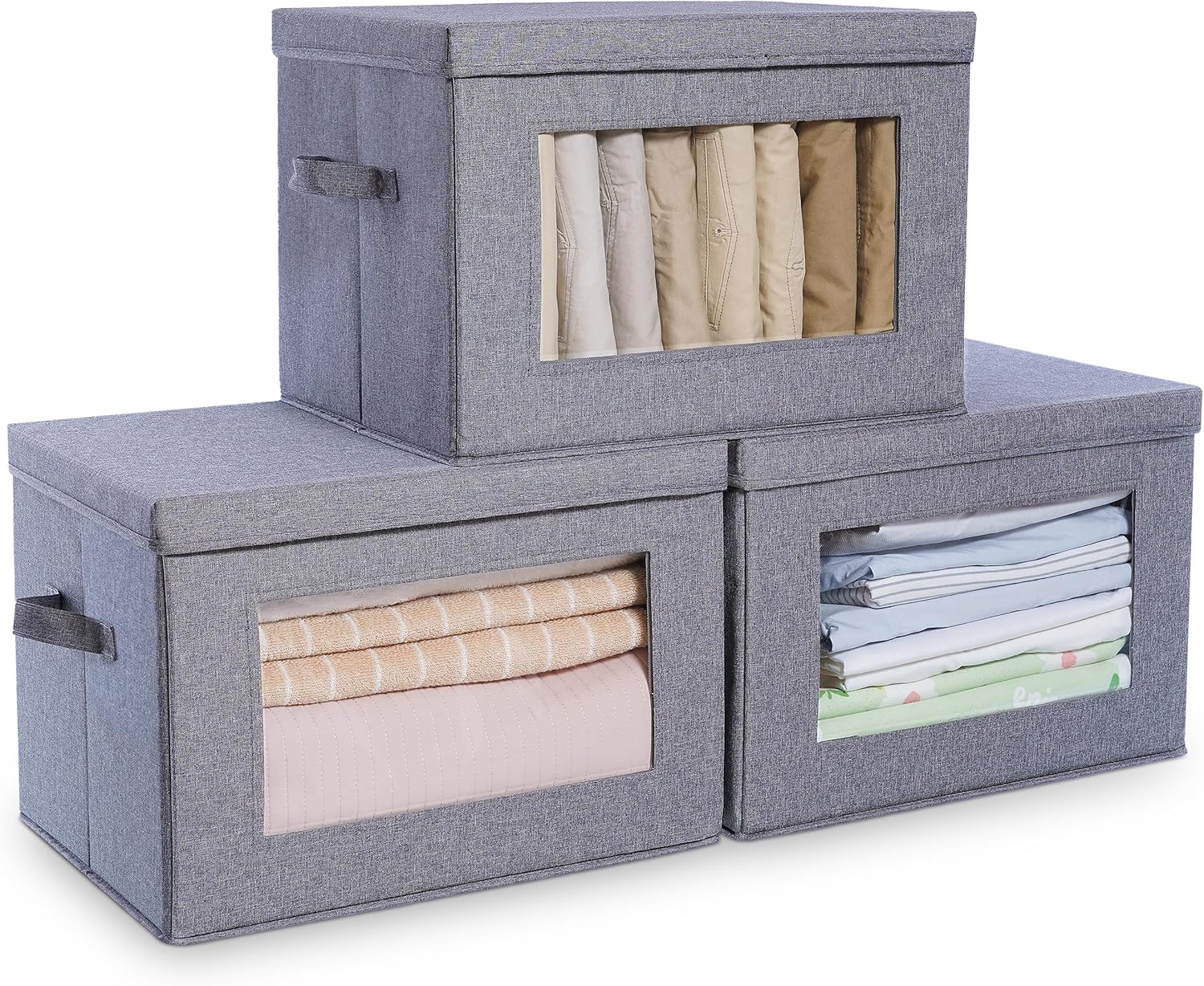 3pack collapsible storage bins with lids for closet organization