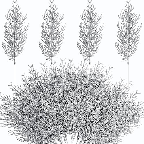 Alpurple 25 ramas de pino artificial de plata de Navidad, 13.5 pulgadas, tallos de pino de follaje falso, hojas plateadas, agujas de pino