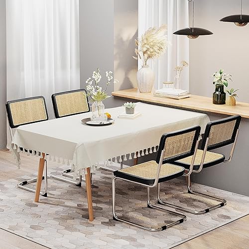 Miniatura 4 de Juego de 2 sillas de comedor de ratán modernas de mediados de siglo con respaldo tejido de ratán natural y asiento, sillas laterales tapizadas sin