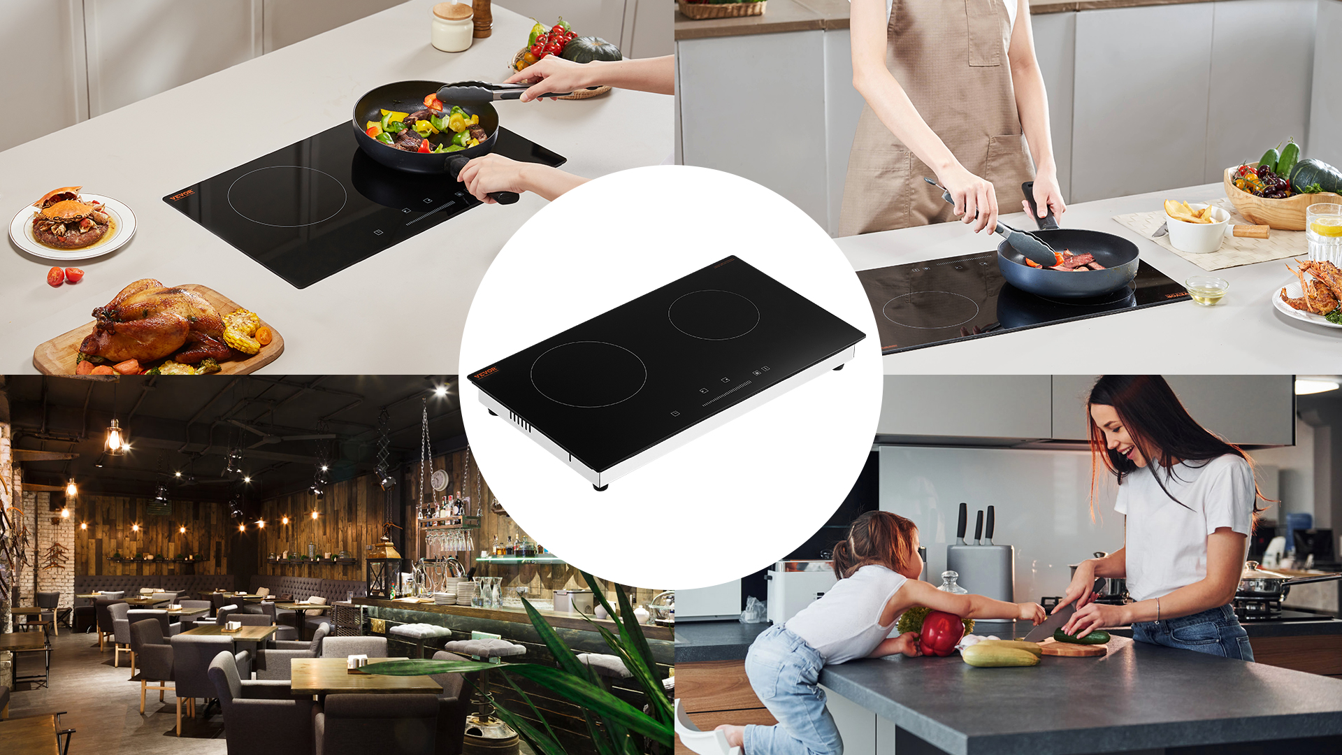 Image of VEVOR Electric Radiant Cooktop, Built-in Electric Stove Top, with Glass Panel, Knob Control, 11 Heat Levels, for Diverse Cooking Requirements (24inch-4burners /220V)