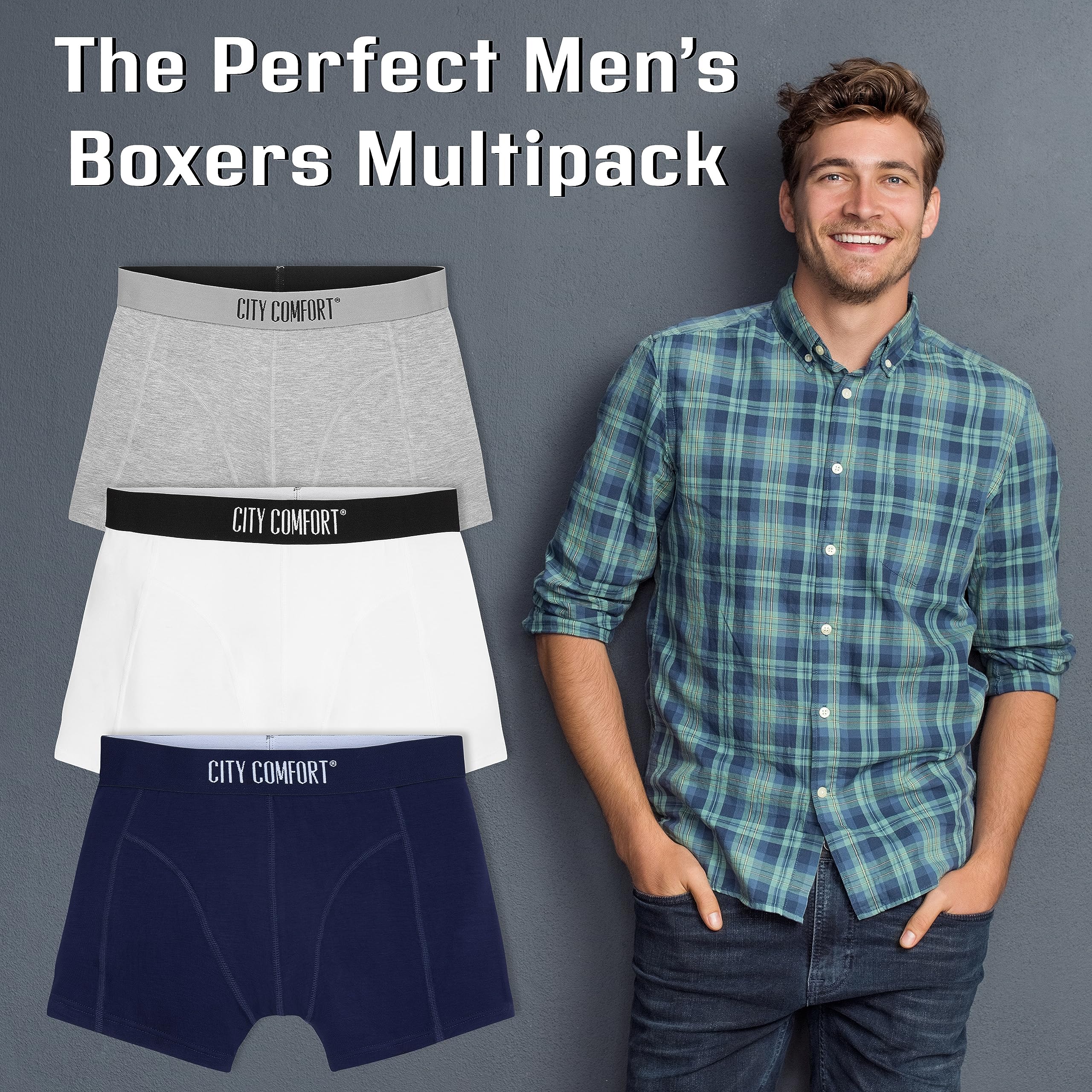 CityComfort Boxer Uomo - Mutande Uomo Pacco da 3 Boxer Taglie Forti Uomo S-4XL Intimo Uomo Ragazzo Elasticizzato Set Boxer Bamboo Comodo e Traspirante Colori Assortiti