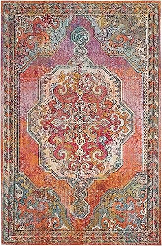 Miniatura 2 de SAFAVIEH Crystal Collection - Alfombra de área de 5 x 8 pies, diseño desgastado de medallón, no desprende pelusa y de fácil cuidado, ideal para