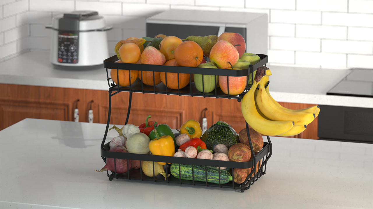 Sevenblue 2 Tier Fruit Basket for Kitchen Counter with 2 Mobile