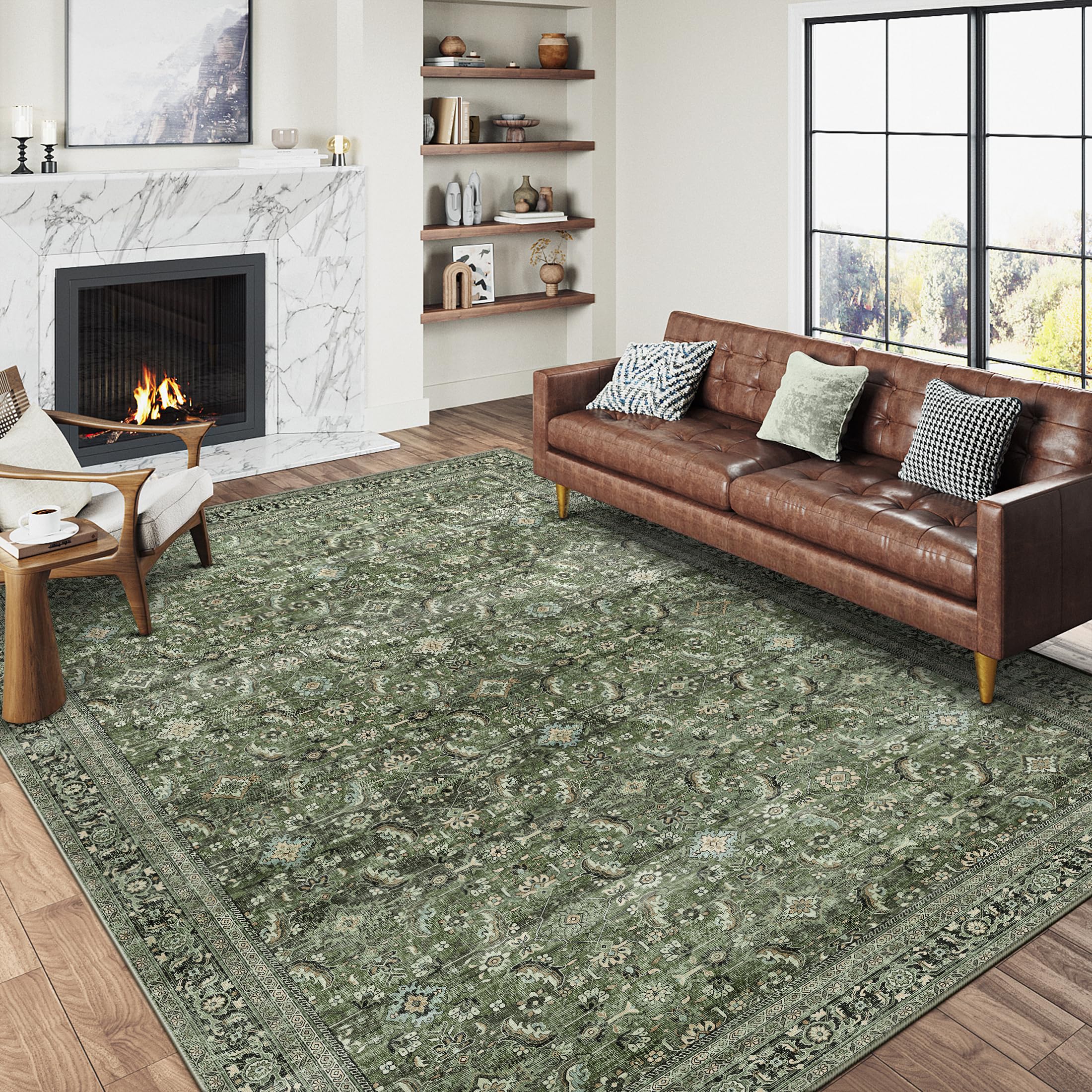 HUGEAR Vintage Tappeto 200x300cm Verde Antiscivolo Lavabile In Lavatrice Salotto Camera Da Pranzo Sedia Ufficio Tappeti Grandi Rug Esterno Pelo Corto Carpet