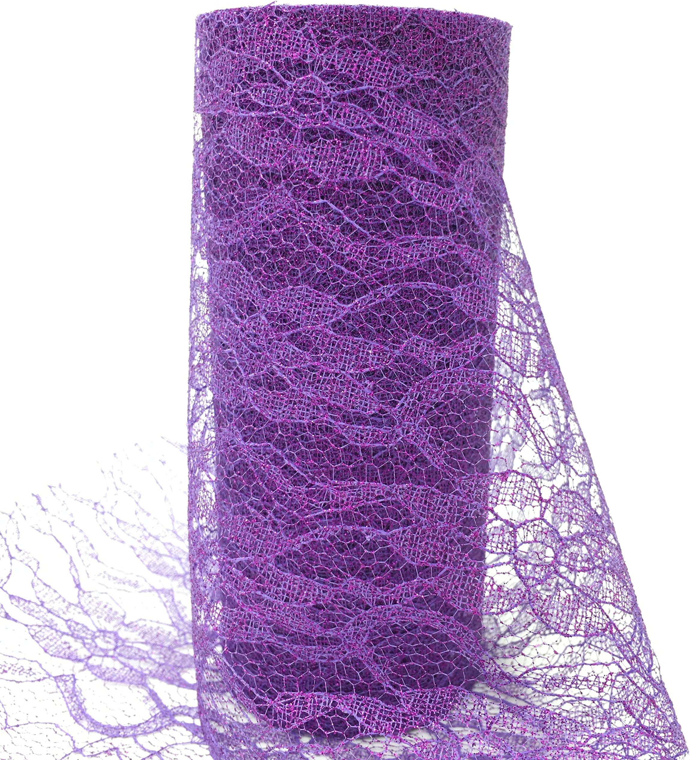 ASIBT 6 Inch x 10 Yards Vintage orchid pattern Lace Roll Netting Fabric Tulle Roll For Tutu Skirt Table Runner Chair Sash DIY Wedding Party Art Decor (purple N13)