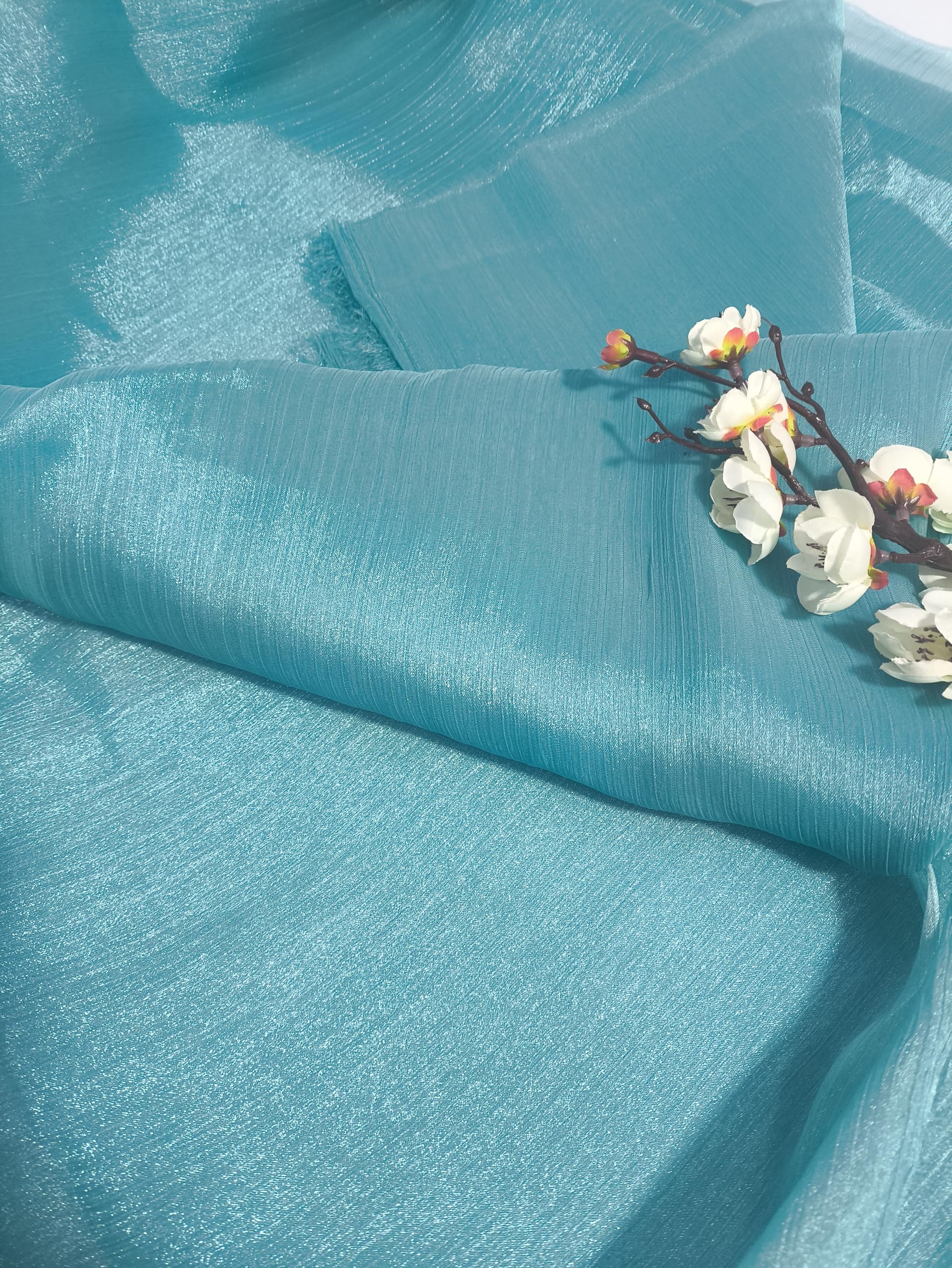 Tela de organza arrugada de 11 yardas de largo y 59 pulgadas de ancho, perfecta para proyectos de tela de seda, decoraciones de boda, calcomanías de fiesta, manualidades y diseño de moda (azul)