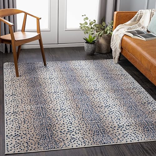 Livabliss Pablo Antelope Print Rug 5x7 Blue Brown Ivory