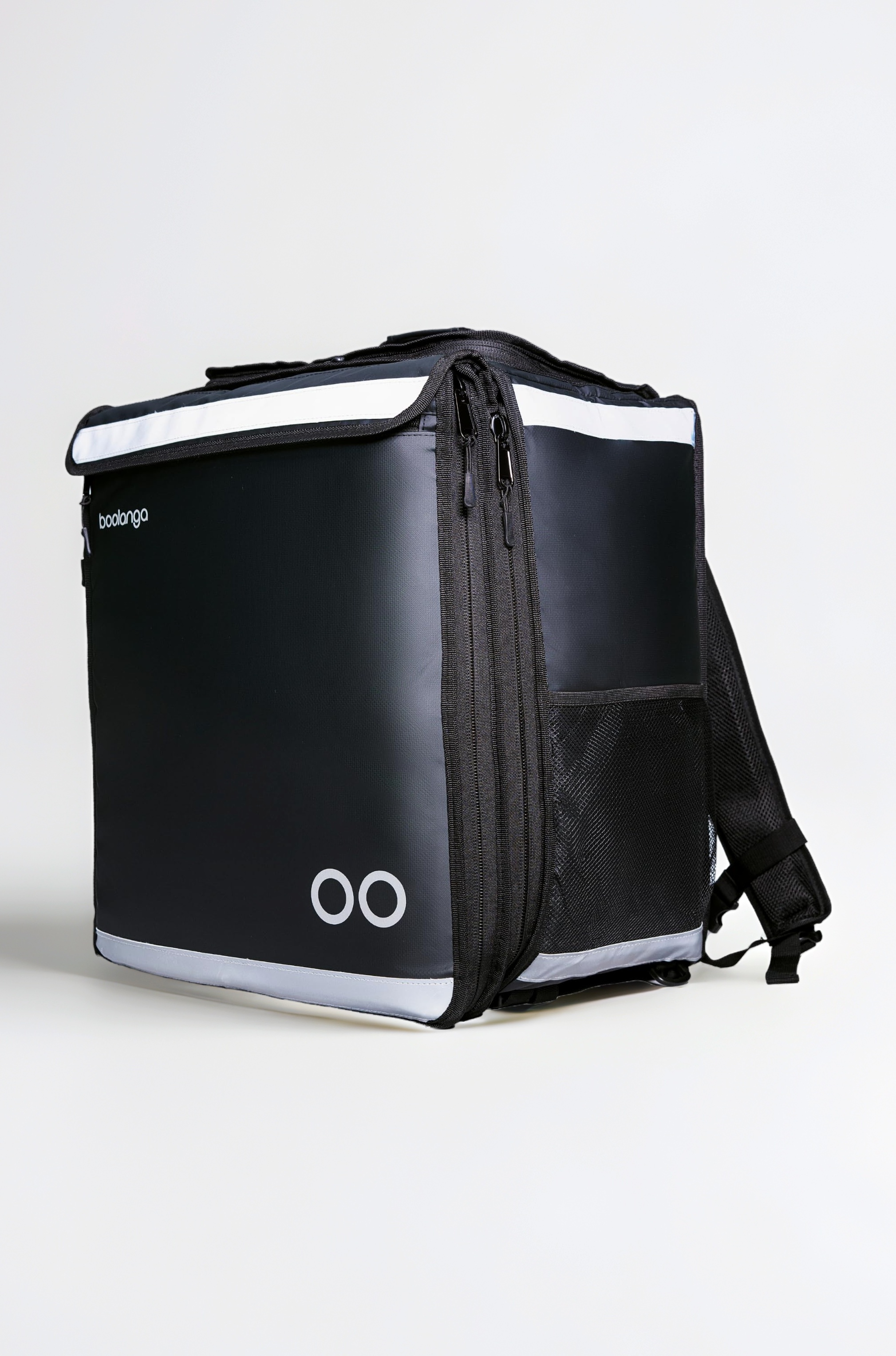 Boolanga Telescopic Cubic, 89 L • Insulated Food Delivery Bag with Expandable Functionality • 100% Water-Repellent • Fully Foldable • Reflective Stripes • Designed for Professional Couriers, Black,