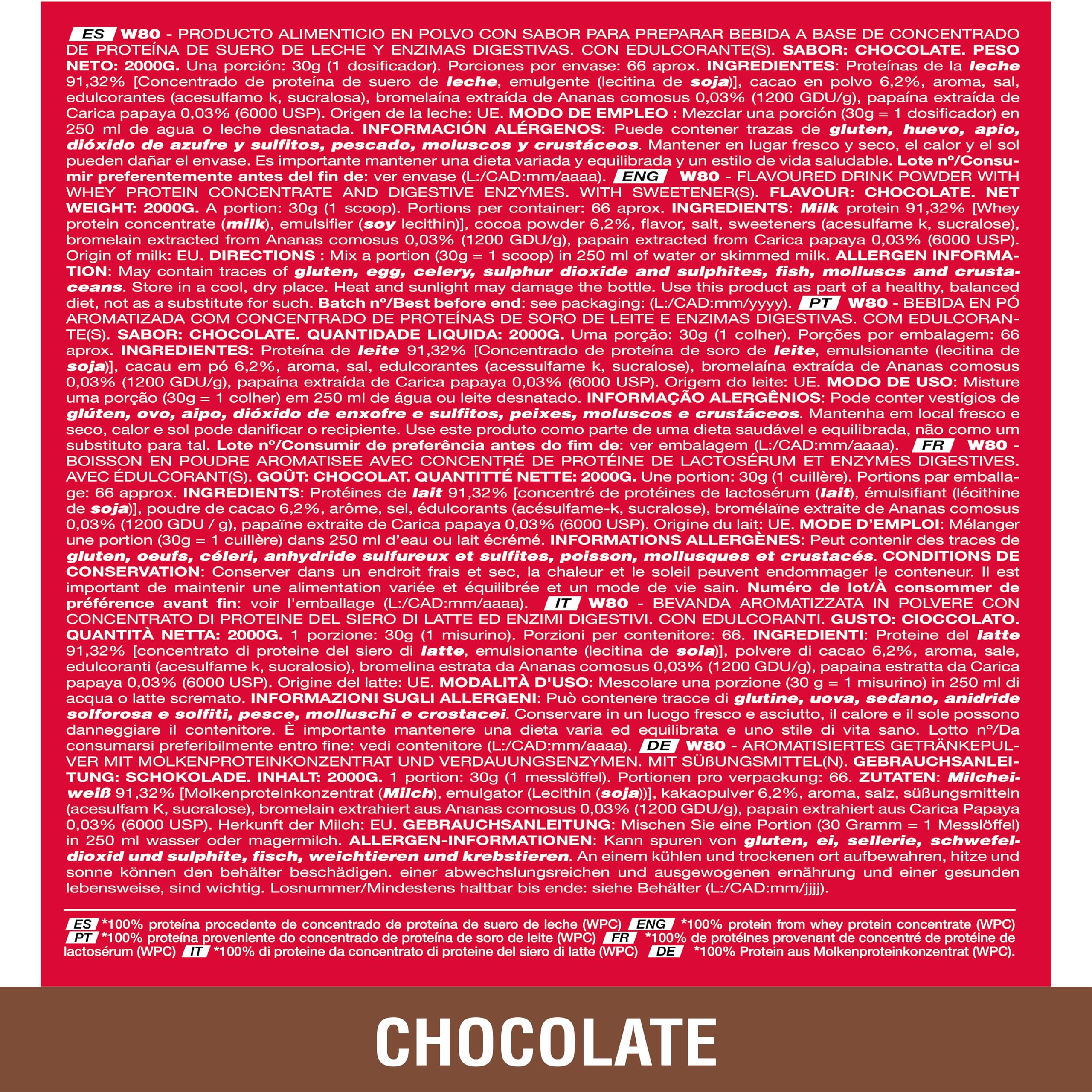 HERO TECH | W80 WHEY PROTEIN | Concentrado Proteína de Suero | Mejores entrenamientos | Aumenta la Recuperación y Crecimiento Muscular (2 kg, Chocolate)