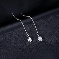 Vista 6 de Reffeer Solid 925 Sterling Silver CZ Droplet Chain Dangle Earrings for Women Teen Girls Tassel Dangle Earrings Threader