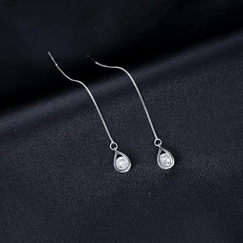 Miniatura 6 de Reffeer Solid 925 Sterling Silver CZ Droplet Chain Dangle Earrings for Women Teen Girls Tassel Dangle Earrings Threader