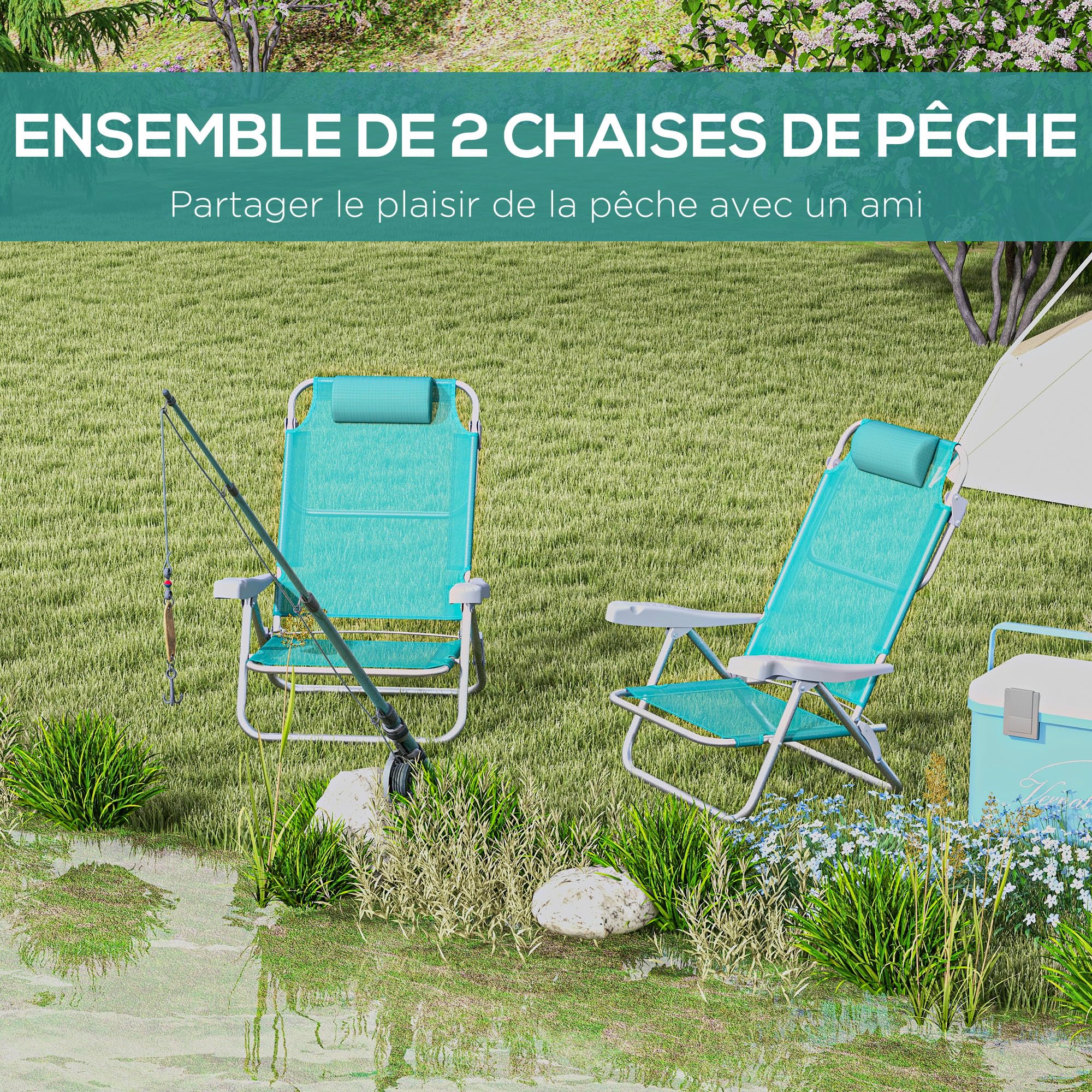 Outsunny Lot de 2 Chaises de Jardin Pliantes Aluminium 62x65x80cm Cyan