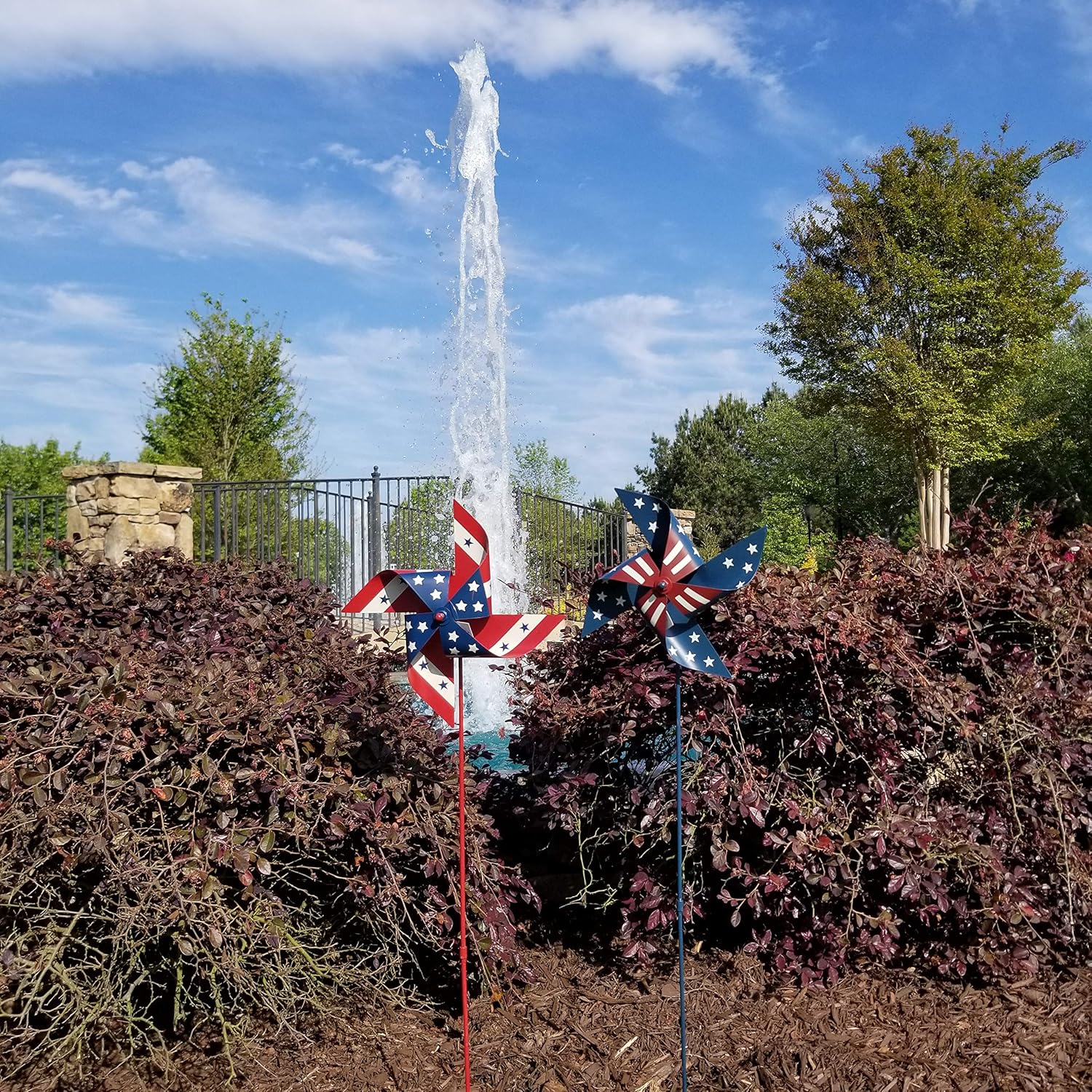 American Metal Pinwheel Set of 2, American Patriotic Metal Wind Spinner for 4th of July Decoration, Outdoor Indoor, Stars and Stripes, 36" H