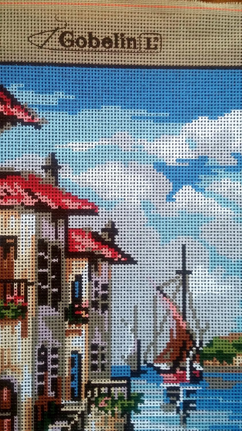 MEDITERRANEAN HOUSES BY THE RIVER NEEDLEPOINT CANVAS #14.743 CANVAS ONLY