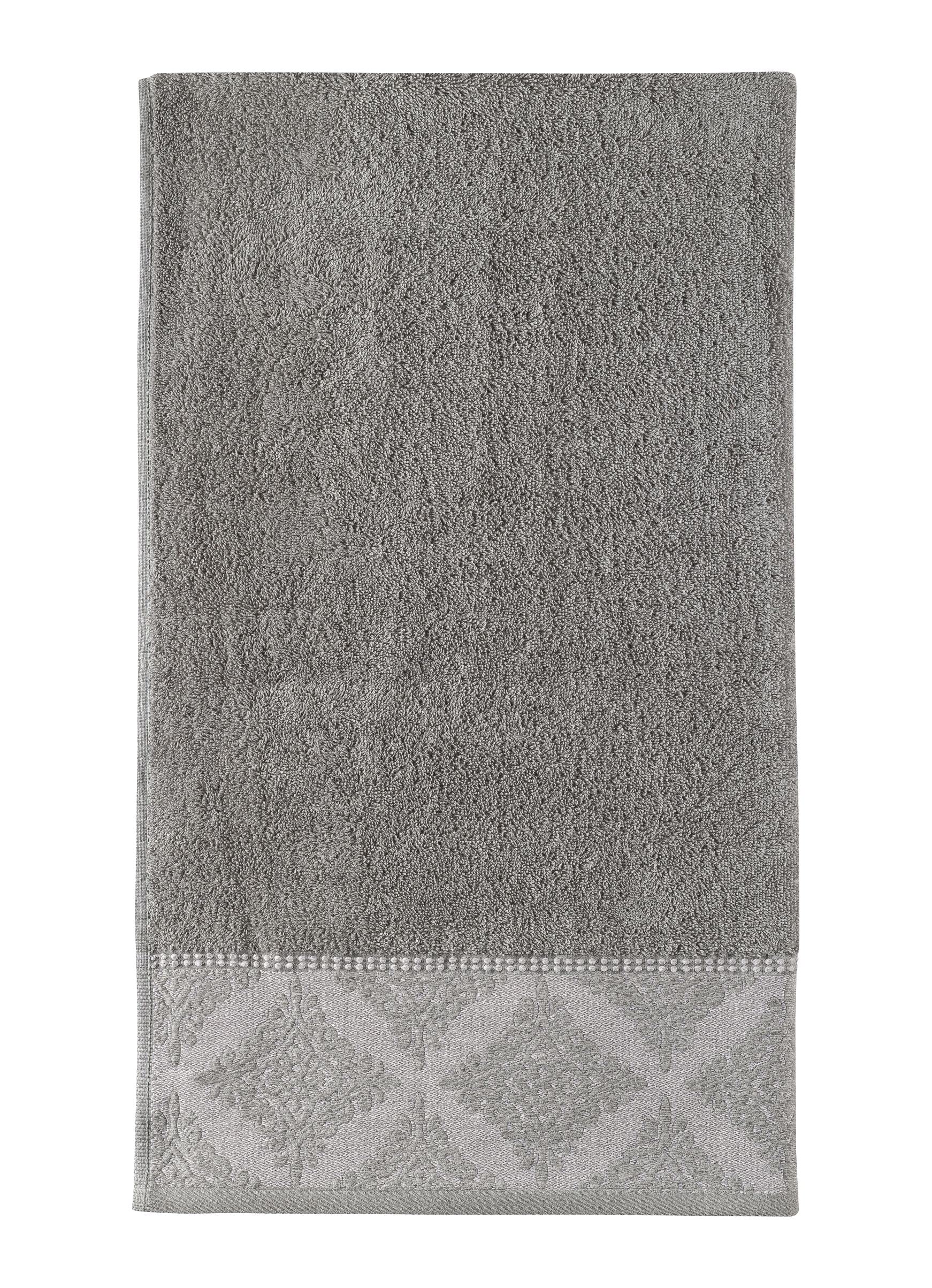 La Maison Jacquard Rosa Floral Border 100% Cotton 500GSM Luxury Hand Towel Bath Towel Super Soft Highly Absorbent Everyday Use (70cm x 120cm Bath Towel, Grey)