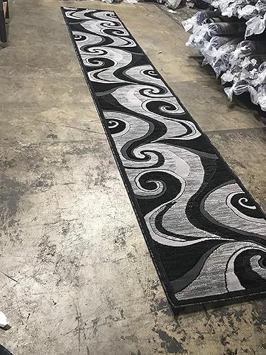 Miniatura 2 de Alfombra moderna larga contemporánea, diseño gris y negro, 144 (32 pulgadas x 15 pies 10 pulgadas)