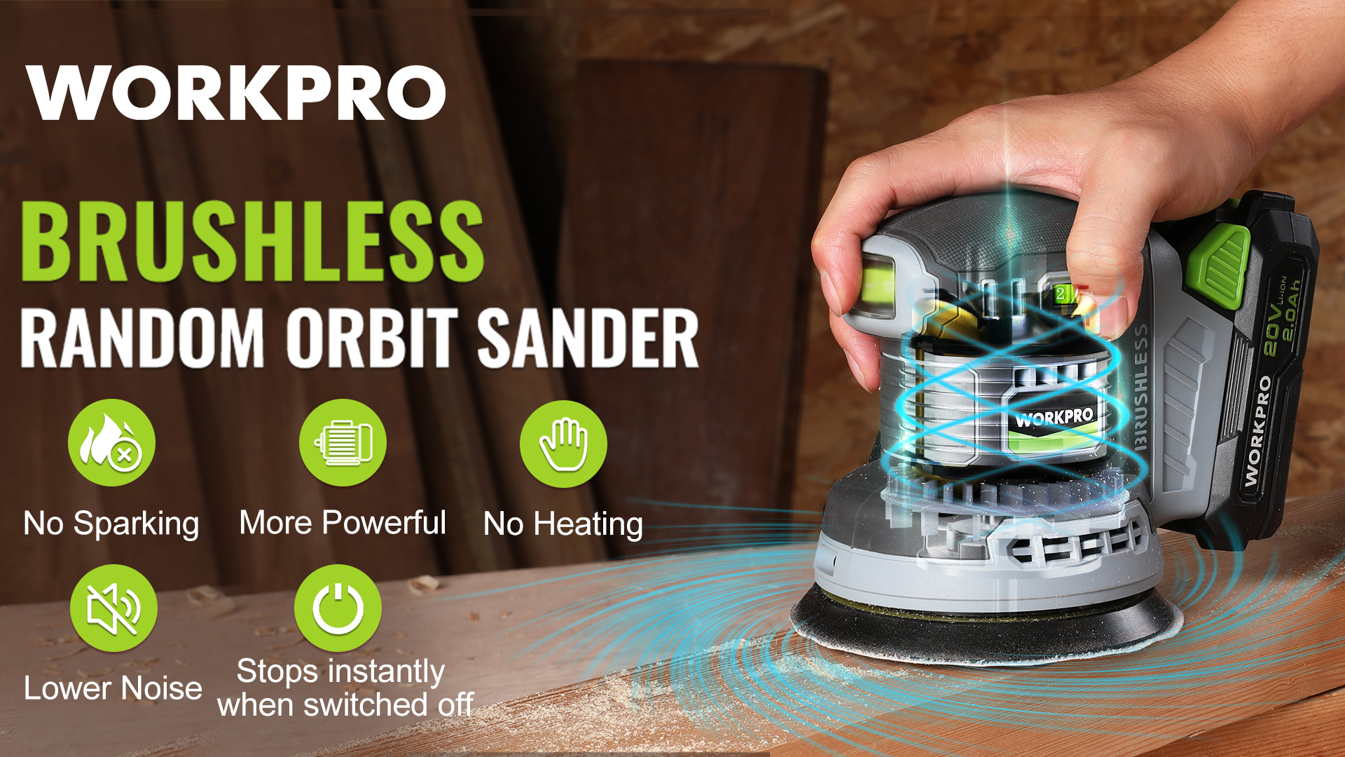 WORKPRO 5-Inch Cordless Random Orbital Sander, 20V Brushless