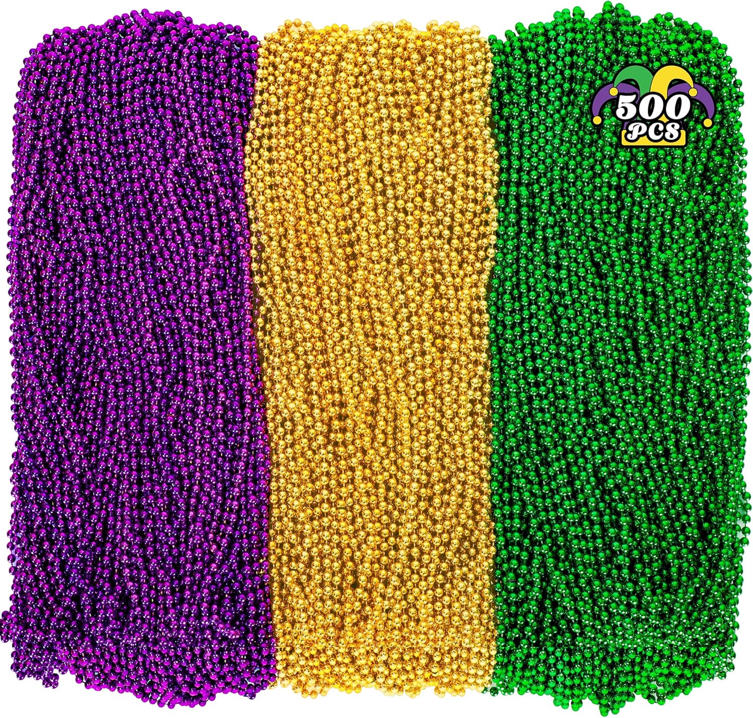 500PCS Mardi Gras Beads, 33" Mardi Gras Beaded Necklace