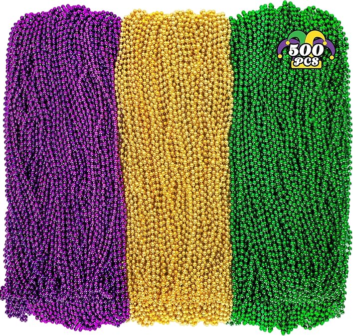 500PCS Mardi Gras Beads, 33" Mardi Gras Beaded Necklace