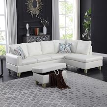 NicBex Couches for Living Room L Shaped Couch Upholstered Futon Sofa Comfy Faux Leather Modular Sofa 3-Piece Sofa Set with Storage Ottoman for Apartments, Living Room and Office, White